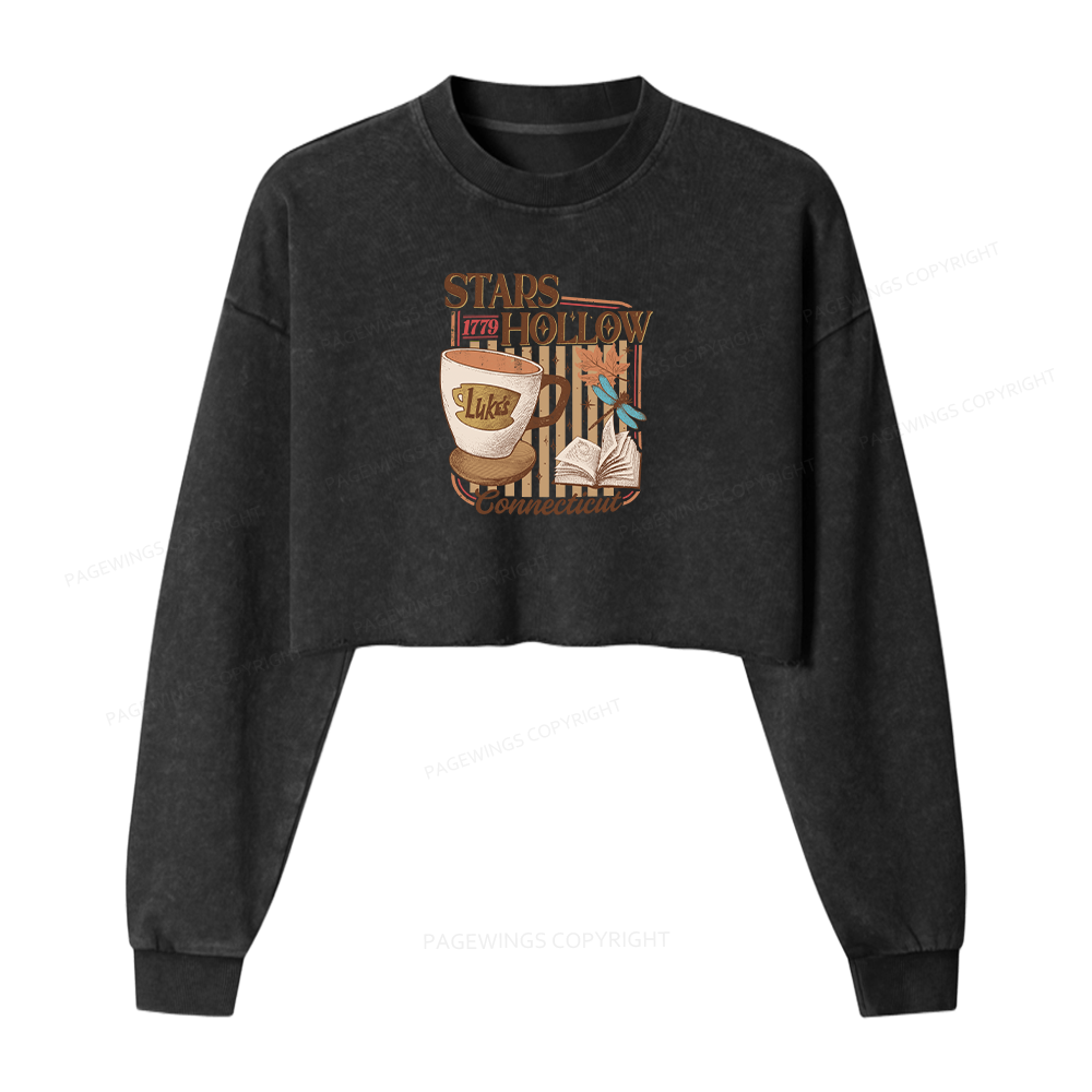 Pagewings Stars Hollow Women Washed Crop Sweatshirt