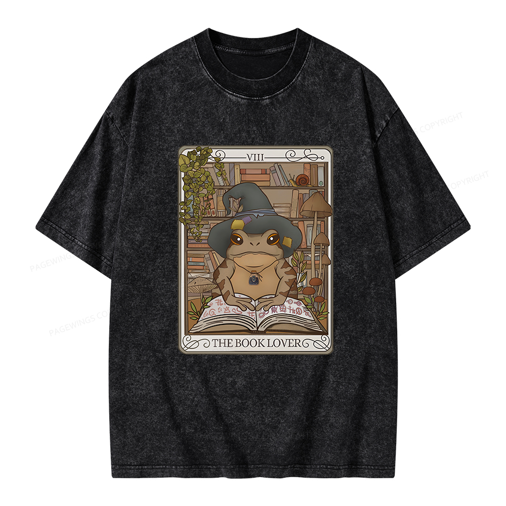 Pagewings Book Lover Frog Tarot Card Comfort Colors TShirt Unisex Washed T-shirt