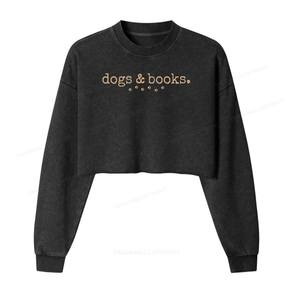 Pagewings Dogs & Books Women Washed Crop Sweatshirt