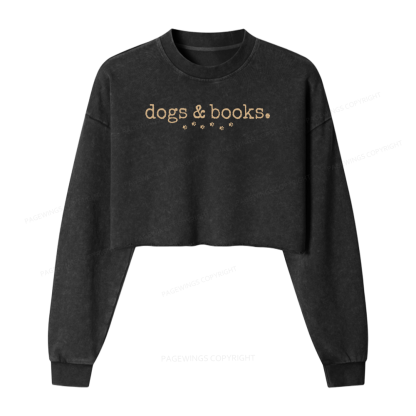 Pagewings Dogs & Books Women Washed Crop Sweatshirt
