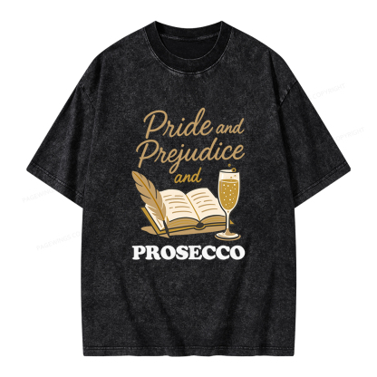Pagewings Pride And Prejudice And Prosecco Unisex Washed T-shirt