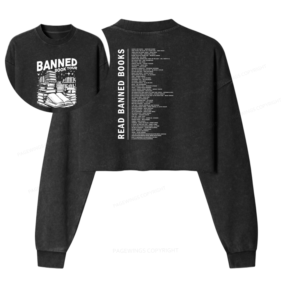 Pagewings Banned Books Tour Women Washed Crop Sweatshirt