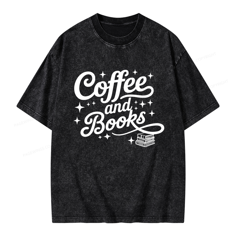 Pagewings Coffee and Books Unisex Washed T-shirt