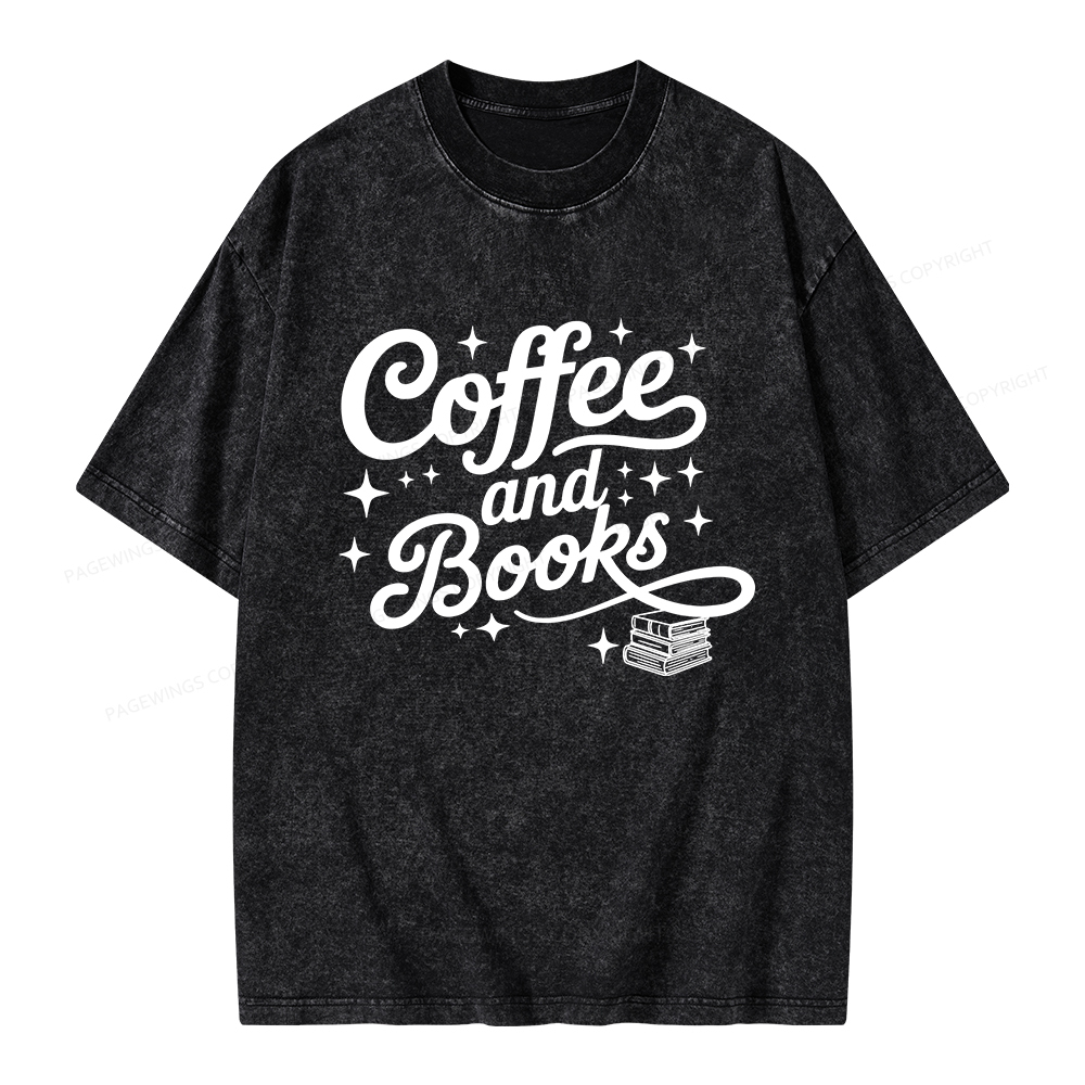 Pagewings Coffee and Books Unisex Washed T-shirt