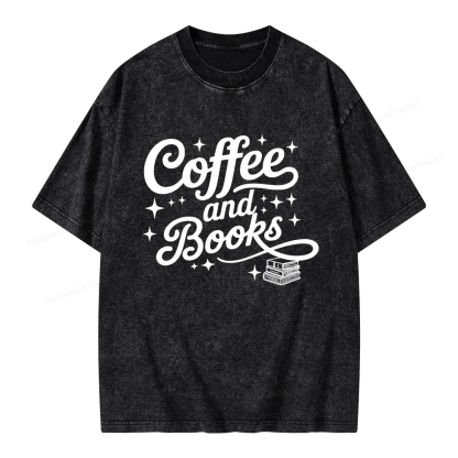 Pagewings Coffee and Books Unisex Washed T-shirt