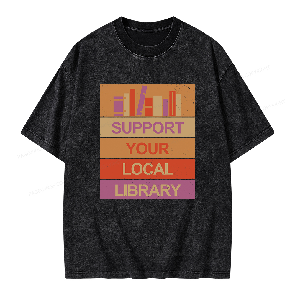 Pagewings Support Your Local Library Unisex Washed T-shirt