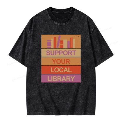 Pagewings Support Your Local Library Unisex Washed T-shirt