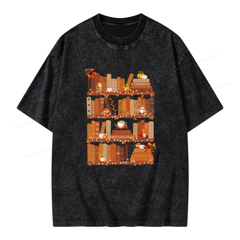 Pagewings Cozy Season Books Lover Unisex Washed T-shirt