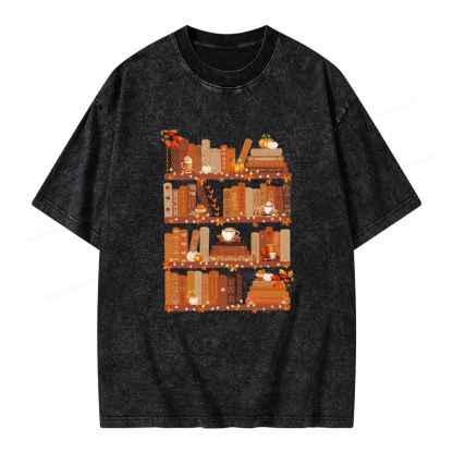 Pagewings Cozy Season Books Lover Unisex Washed T-shirt