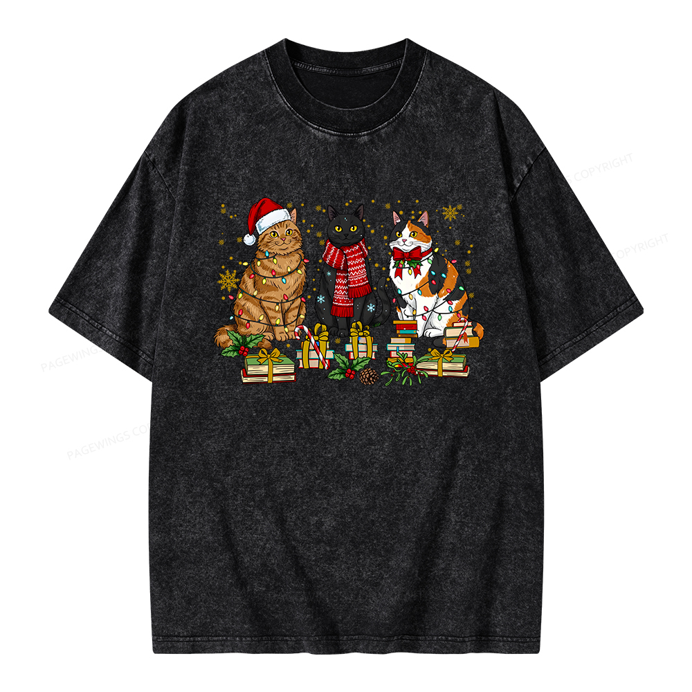 Pagewings Meowy Booksmas Unisex Washed T-shirt