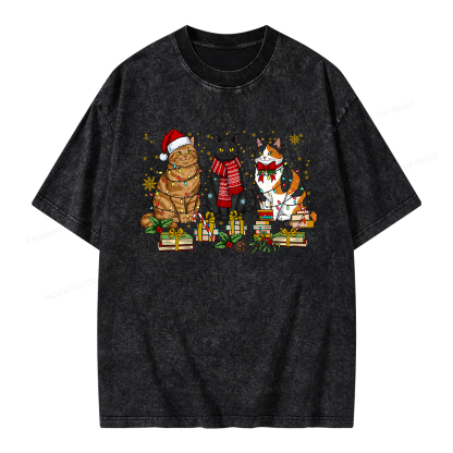 Pagewings Meowy Booksmas Unisex Washed T-shirt