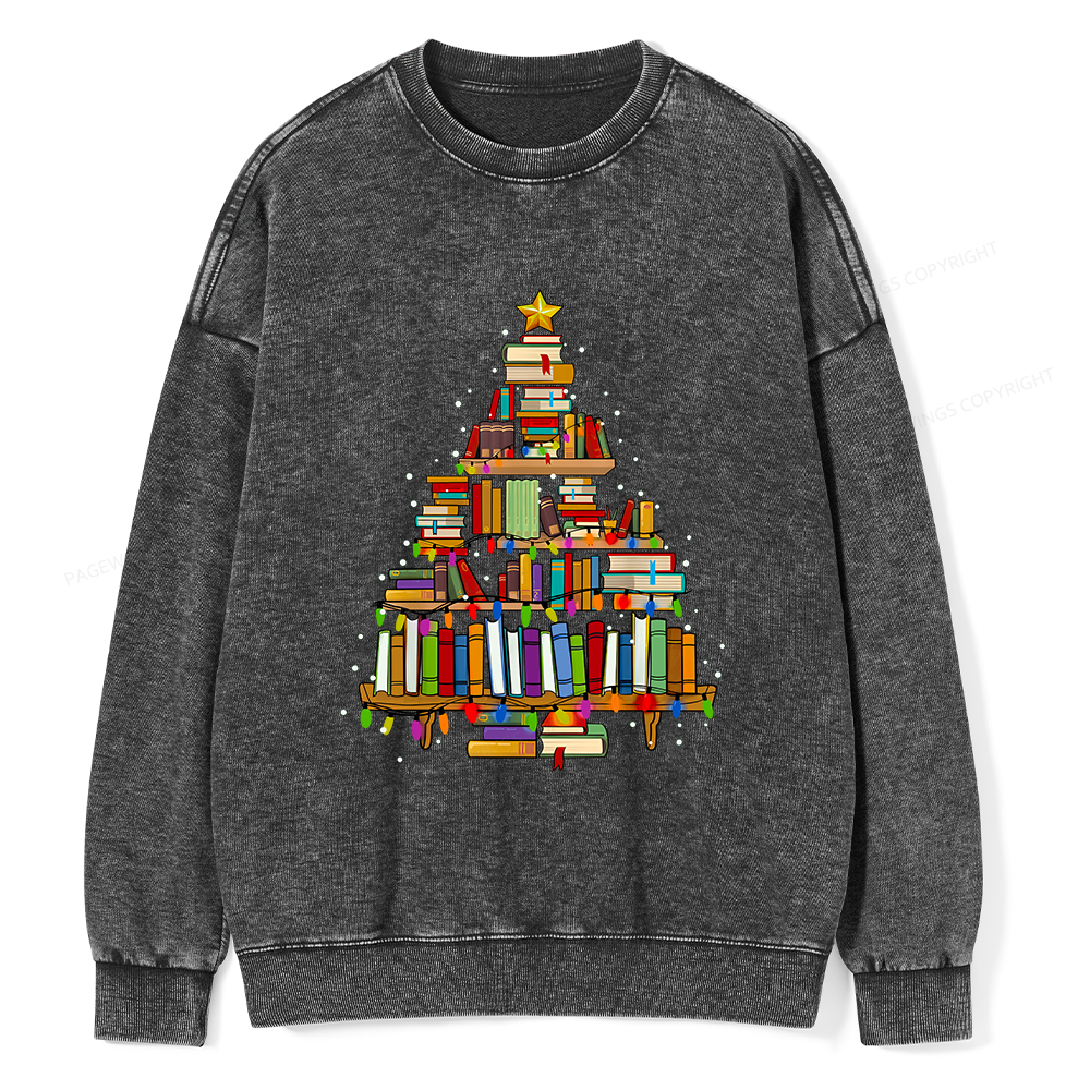 Pagewings Christmas Books Tree Unisex Washed Sweatshirt