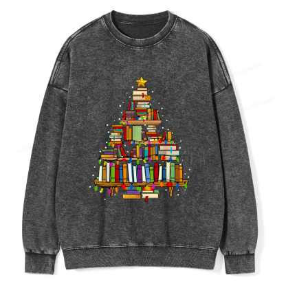 Pagewings Christmas Books Tree Unisex Washed Sweatshirt