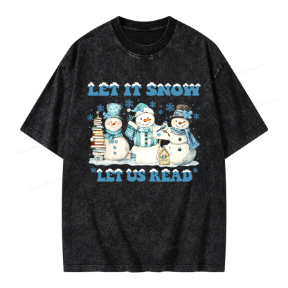 Pagewings Let It Snow Let Us Read Unisex Washed T-shirt
