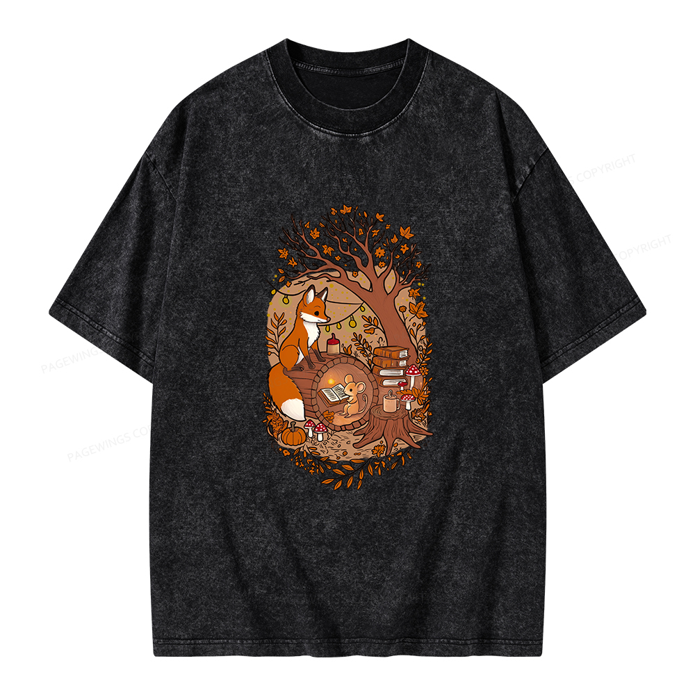 Pagewings Reading Fox Unisex Washed T-shirt