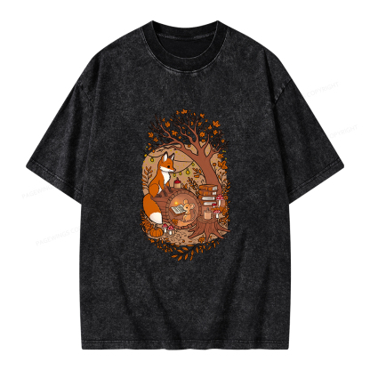 Pagewings Reading Fox Unisex Washed T-shirt
