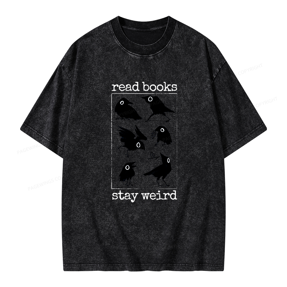 Pagewings Read Books Stay Weird Unisex Washed T-shirt