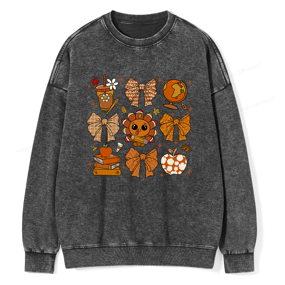 Pagewings Thanksgiving Fall Autumn Unisex Washed Sweatshirt