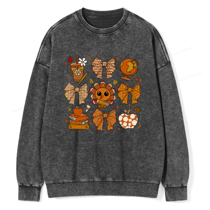 Pagewings Thanksgiving Fall Autumn Unisex Washed Sweatshirt