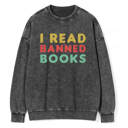 Pagewings Vintage I Read Banned Books Geek Readers T-Shirt Unisex Washed Sweatshirt