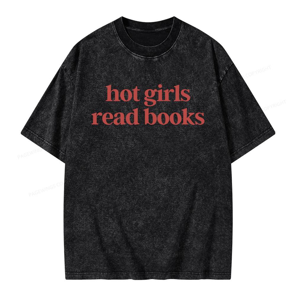 Pagewings Hot Girls Read Books Unisex Washed T-shirt