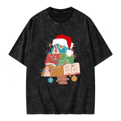 Pagewings Bookish Christmas Unisex Washed T-shirt