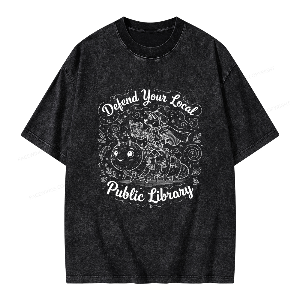 Pagewings Defend Your Local  Public Library Unisex Washed T-shirt