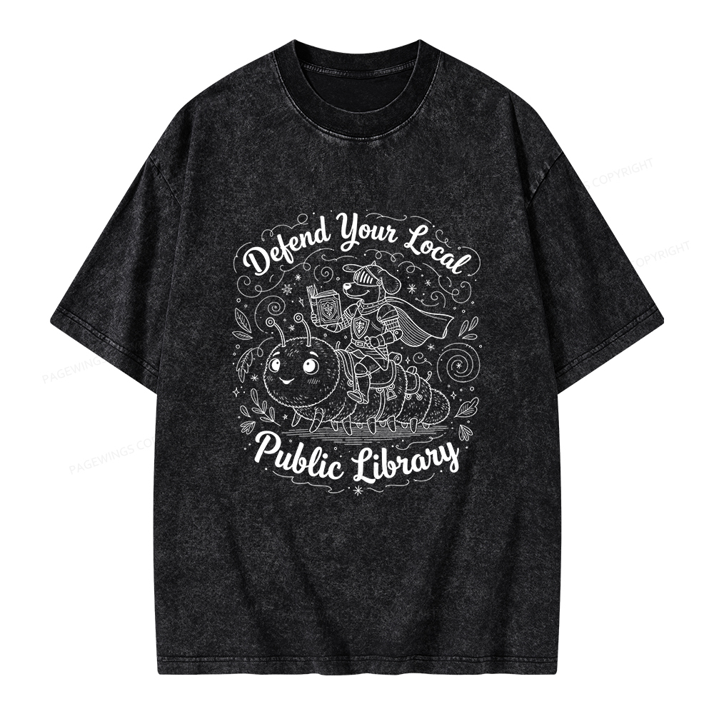 Pagewings Defend Your Local  Public Library Unisex Washed T-shirt