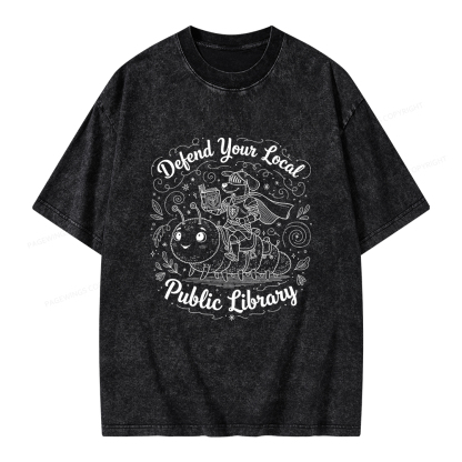 Pagewings Defend Your Local  Public Library Unisex Washed T-shirt