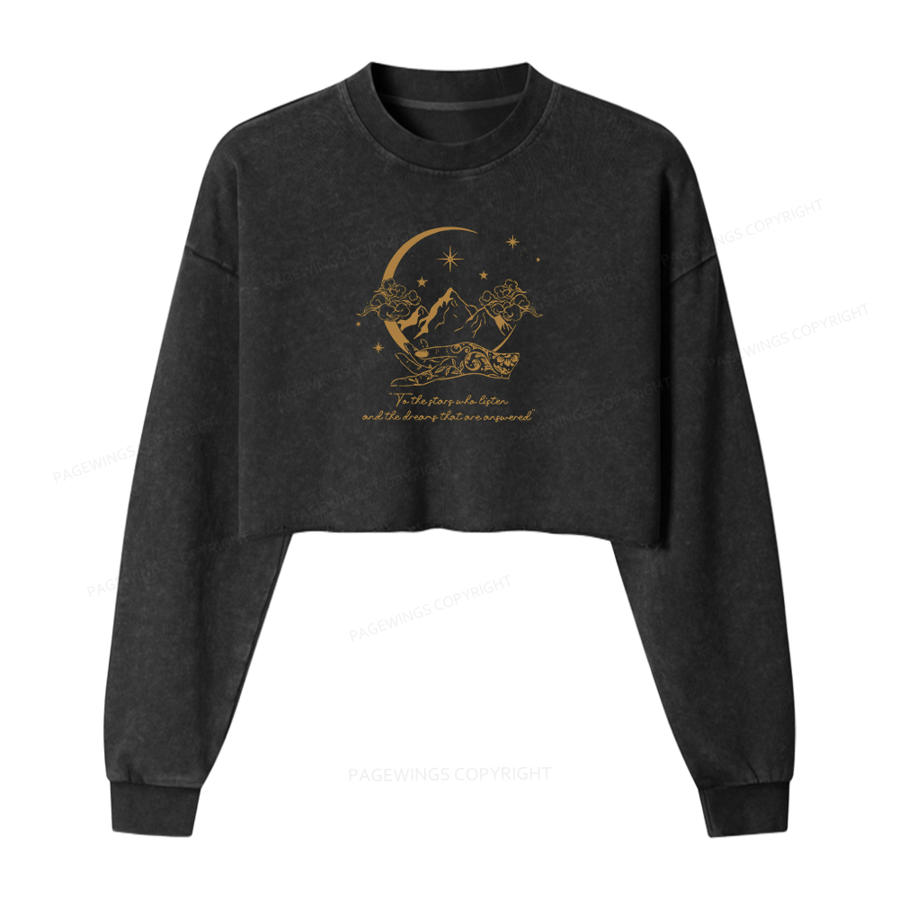 Pagewings To The Stars Who Listen Women Washed Crop Sweatshirt