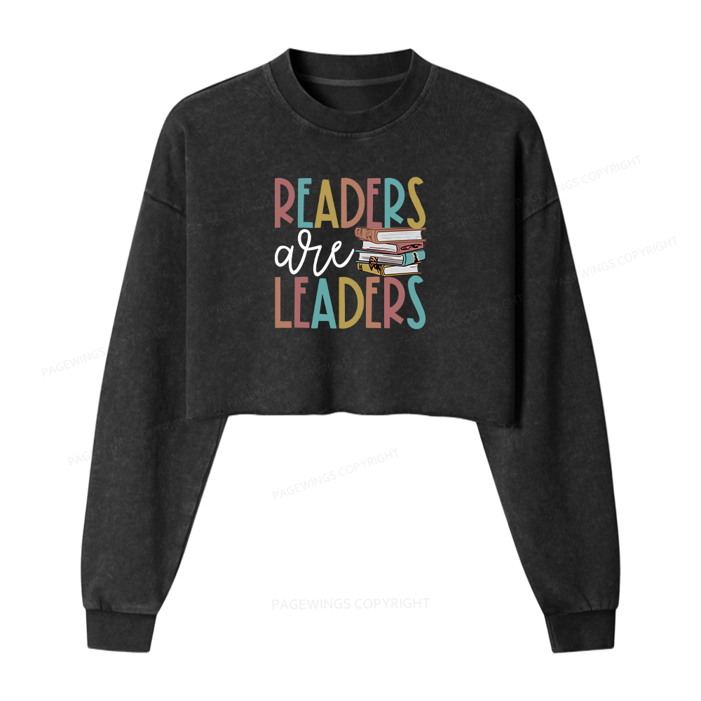 Pagewings Readers Are Leaders Women Washed Crop Sweatshirt