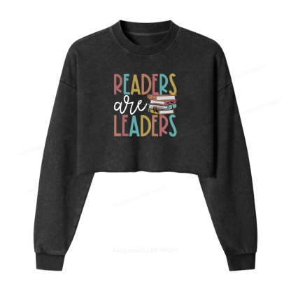 Pagewings Readers Are Leaders Women Washed Crop Sweatshirt