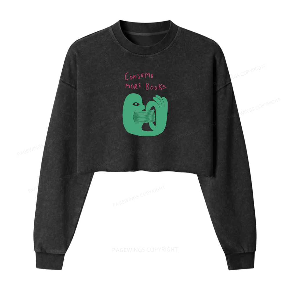 Pagewings Consume More Books Women Washed Crop Sweatshirt
