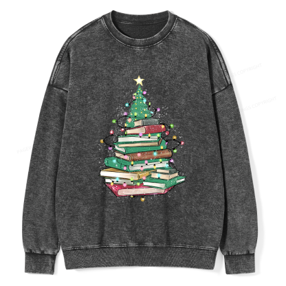 Pagewings Christmas Book Tree Unisex Washed Sweatshirt