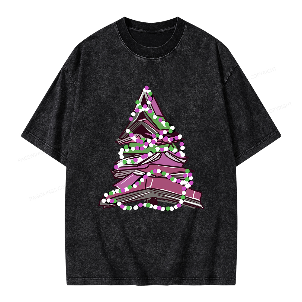 Pagewings Bookish Christmas Tree Unisex Washed T-shirt