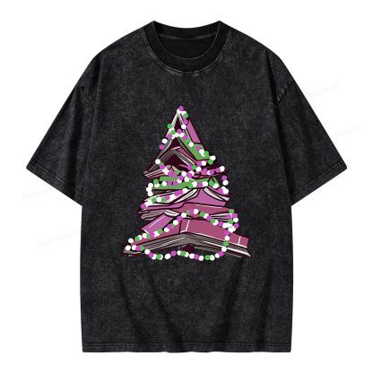 Pagewings Bookish Christmas Tree Unisex Washed T-shirt