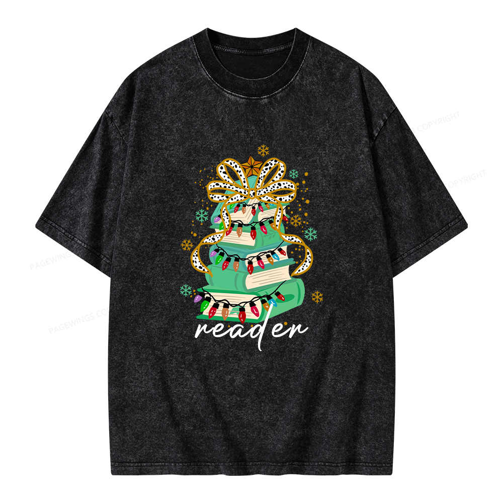 Pagewings Christmas Books Tree Unisex Washed T-shirt