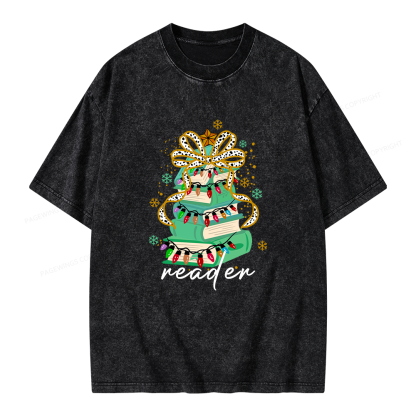 Pagewings Christmas Books Tree Unisex Washed T-shirt