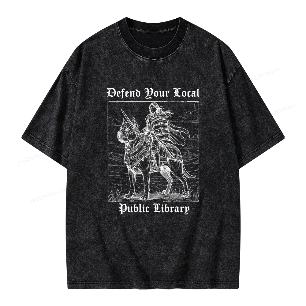 Pagewings Defend Your Local Public Library Unisex Washed T-shirt