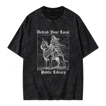 Pagewings Defend Your Local Public Library Unisex Washed T-shirt