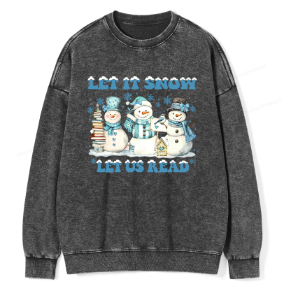 Pagewings Let It Snow Let Us Read Unisex Washed Sweatshirt