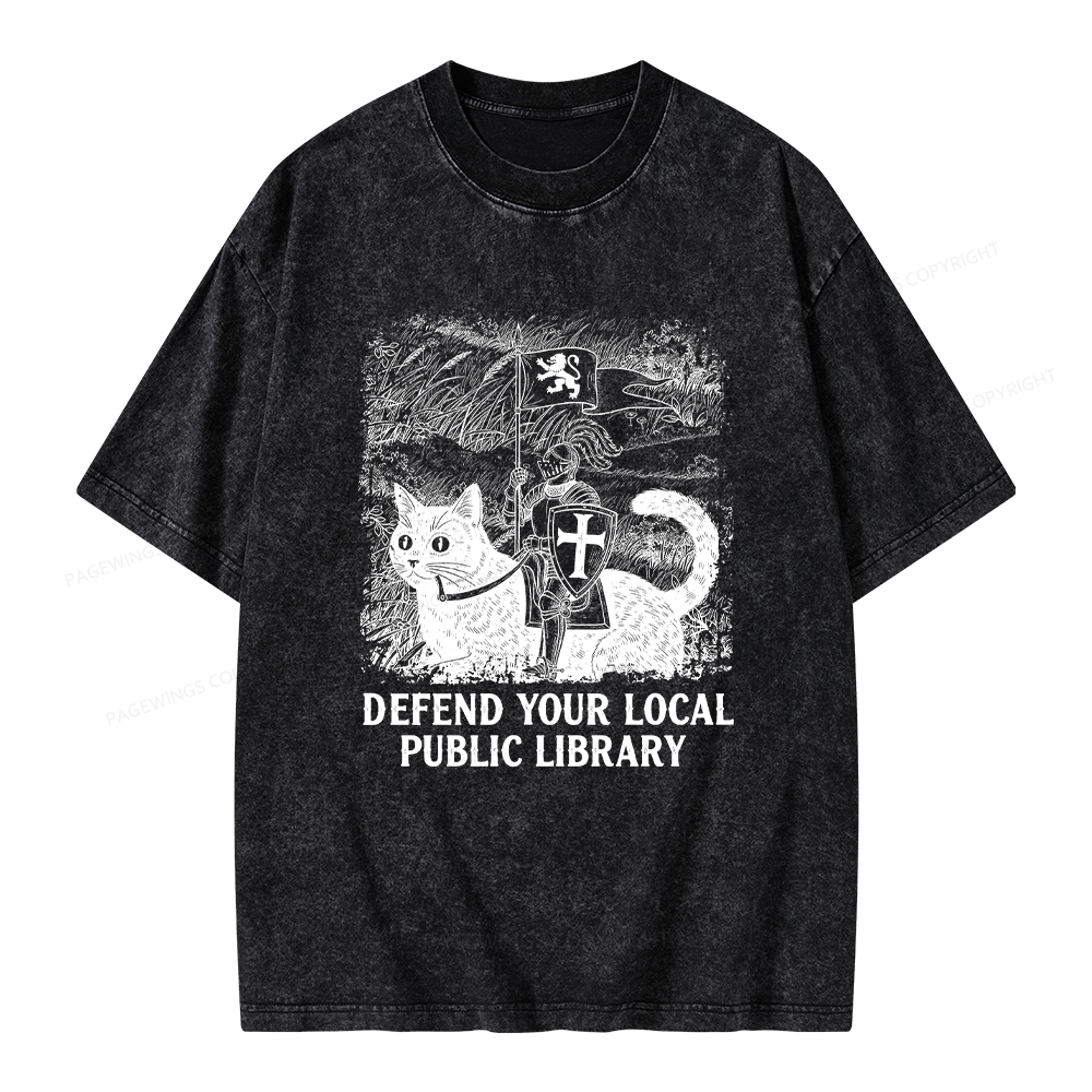 Pagewings Defend Your Local Public Library Unisex Washed T-shirt