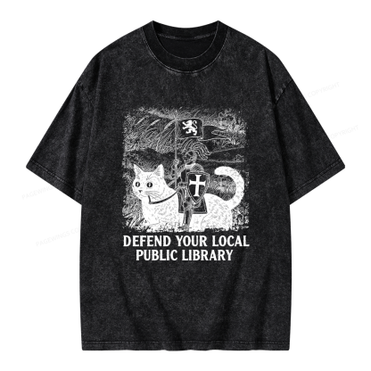Pagewings Defend Your Local Public Library Unisex Washed T-shirt