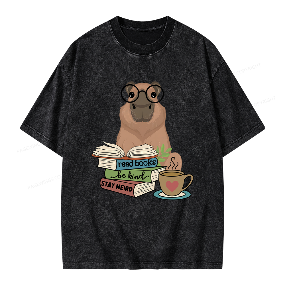 Pagewings Capybara Reading Unisex Washed T-shirt