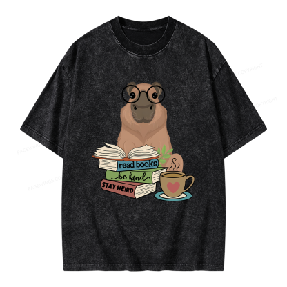 Pagewings Capybara Reading Unisex Washed T-shirt