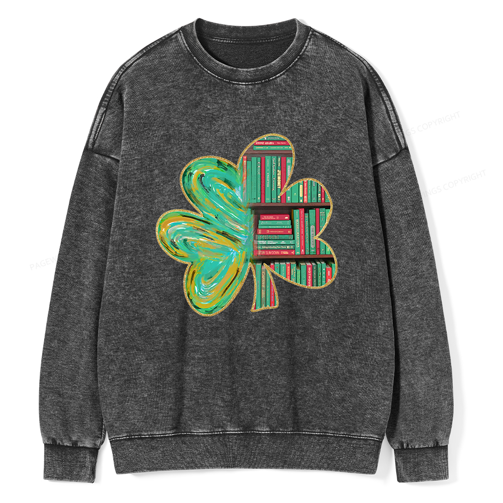 Pagewings Cloverleaf Creative Bookshelf Unisex Washed Sweatshirt