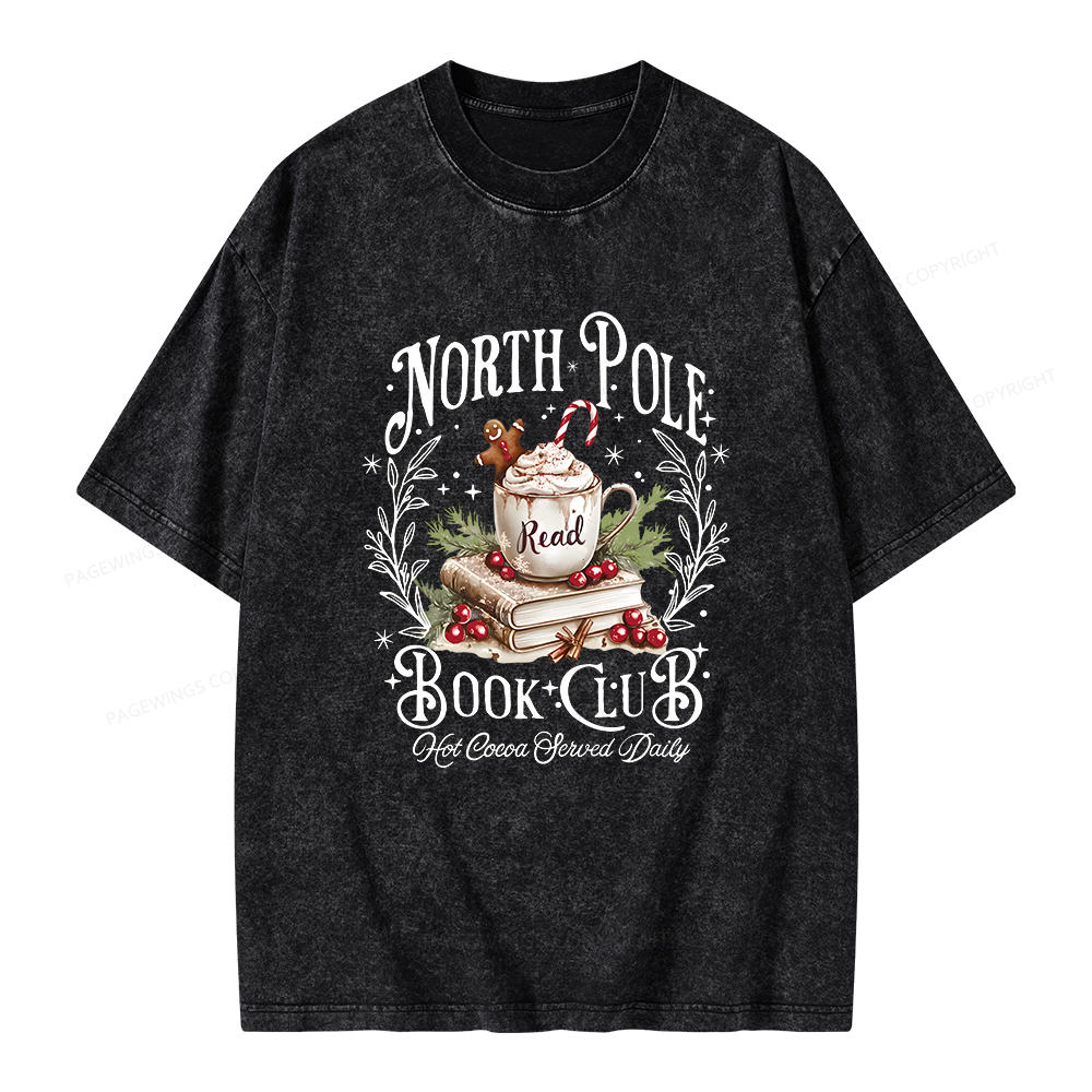 Pagewings Funny North Pole Book Club Unisex Washed T-shirt