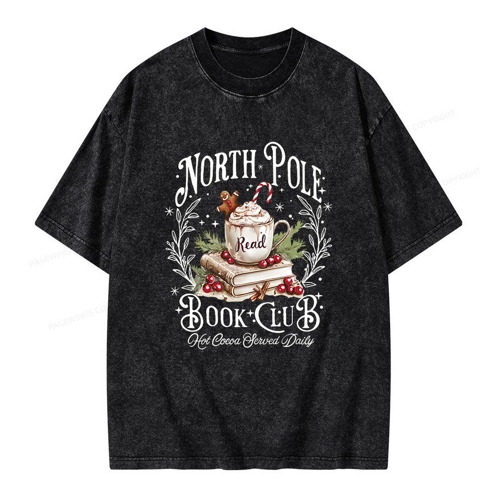 Pagewings Funny North Pole Book Club Unisex Washed T-shirt