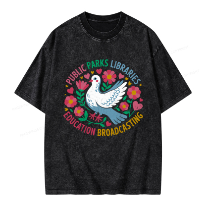 Pagewings Public Parks Libraries Education Broadcasting Unisex Washed T-shirt
