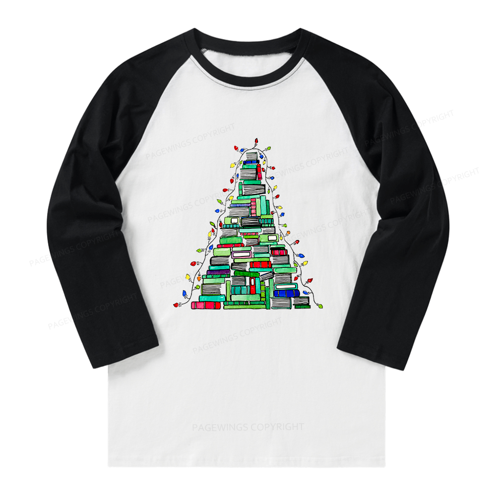 Pagewings Christmas Book Tree Long Sleeve Raglan T-shirt